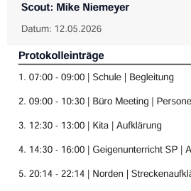 Scout App Protokoll